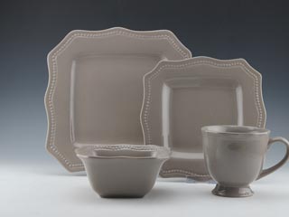 16pc Stoneware embossed hard square solid color HS13030