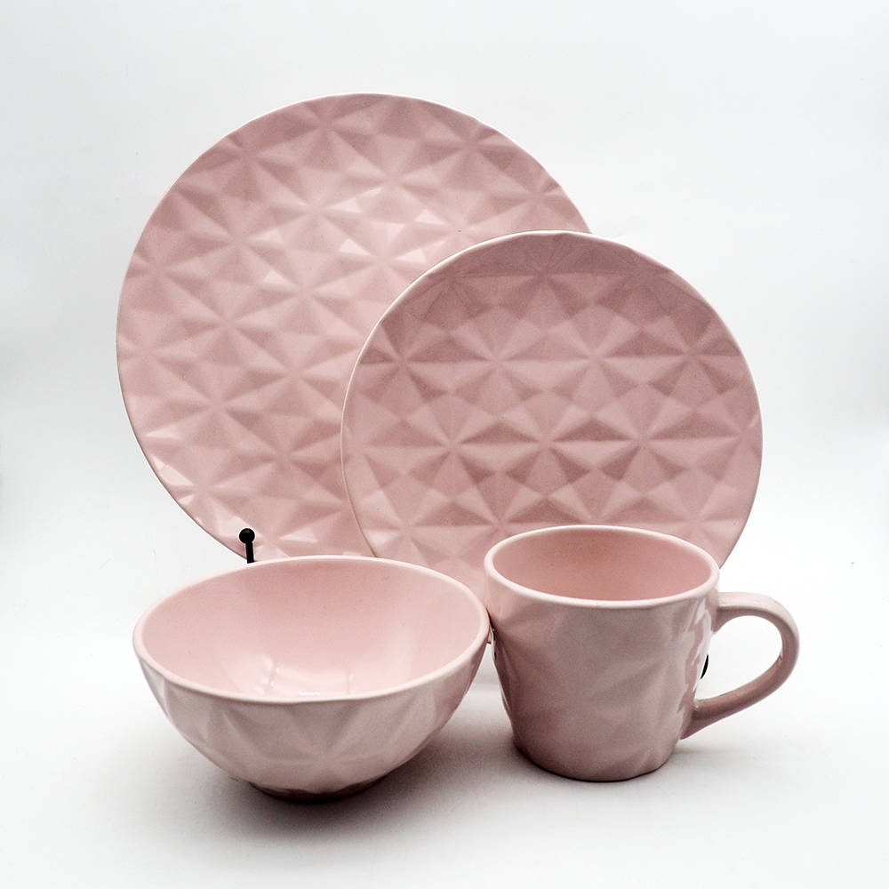 16pc Stoneware embossed solid color -WSX233245